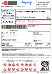 Beispielticket für Machu Picchu